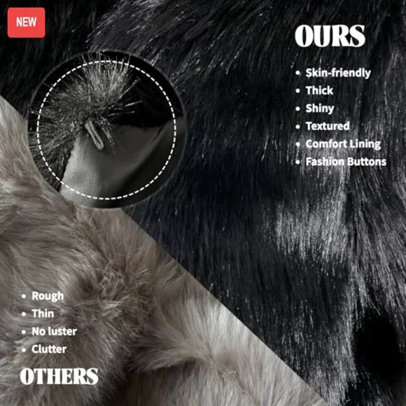 Faux Fur Coat Cropped Fuzzy Winter Jacket Long Sleeve Pockets Y2K Chic - Picture 6 of 7